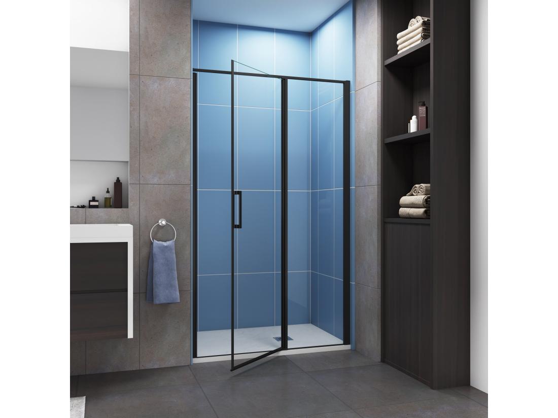 Vente Unique Porte De Douche Pivotante 120x185cm Profilé Noir Mat Installation En Niche Verre Securit Anticalcaire