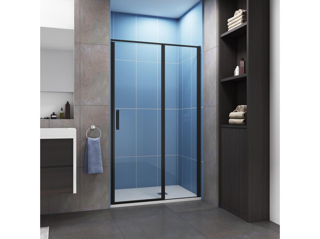 vente unique Porte de douche pivotante 120x185cm profilé noir mat Installation en niche verre securit anticalcaire