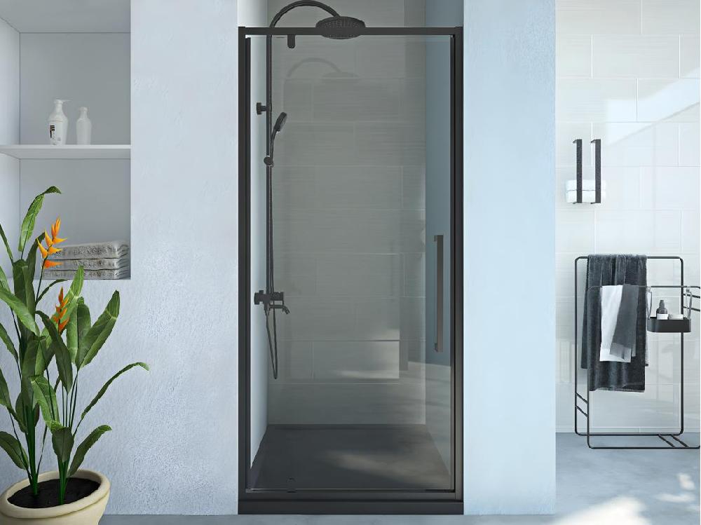 vente unique Porte de douche pivotante en métal noir mat au style industriel - 80 x 195 cm - TAMRI