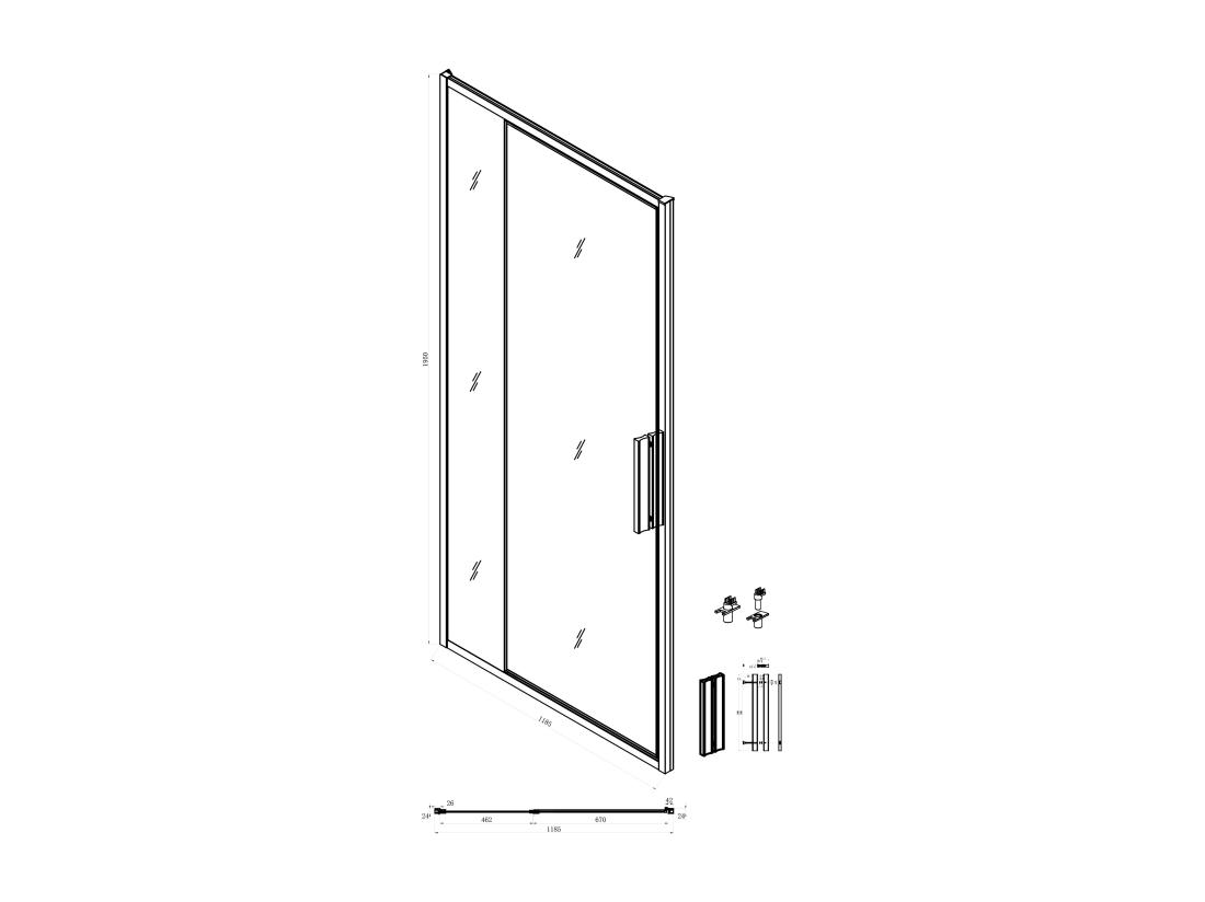 Vente Unique Porte De Douche Pivotante Noir Mat Style Industriel - 120 X 195 Cm - TORONI
