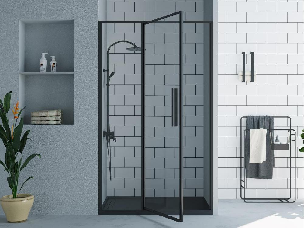 Vente Unique Porte De Douche Pivotante Noir Mat Style Industriel - 120 X 195 Cm - TORONI