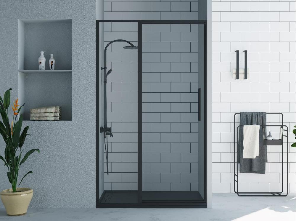 vente unique Porte de douche pivotante noir mat style industriel - 120 x 195 cm - TORONI