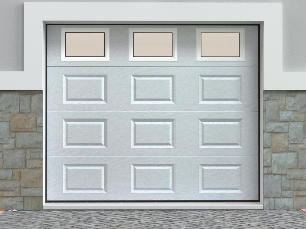 vente unique Porte de garage sectionnelle à cassette blanc avec fenêtres avec moteur Somfy L254 x H218 cm - CAOPAS