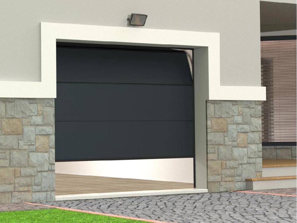 Vente Unique Porte De Garage Sectionnelle Effet Bois Anthracite Motorisée L254 X H218 Cm - PRIETA