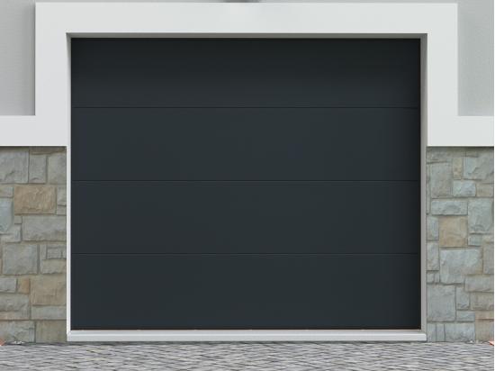vente unique Porte de garage sectionnelle effet bois anthracite avec moteur Somfy L254 x H218 cm - PRIETA