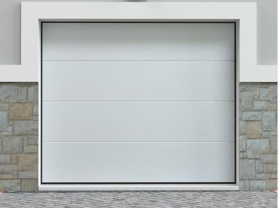 vente unique Porte de garage sectionnelle effet bois blanc motorisée L254 x H218 cm - PRIETA