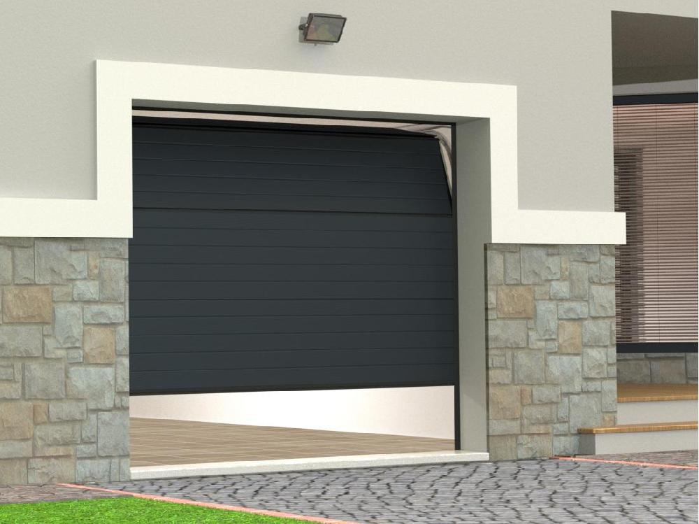 Vente Unique Porte De Garage Sectionnelle Effet Rainuré Anthracite Avec Moteur Somfy L254 X H218 Cm - NORIA