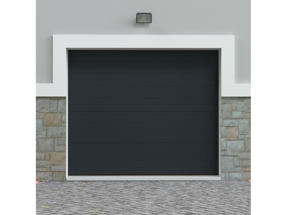 vente unique Porte de garage sectionnelle effet rainuré anthracite motorisée L254 x H218 cm - NORIA