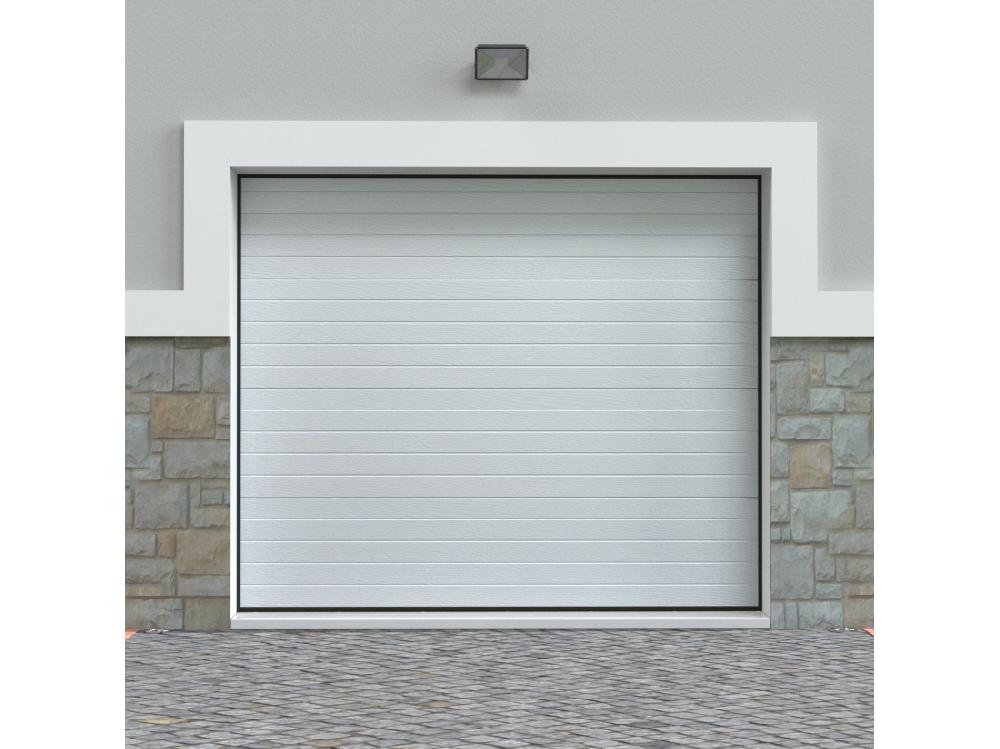 vente unique Porte de garage sectionnelle effet rainuré blanc avec moteur Somfy L254 x H218 cm - NORIA