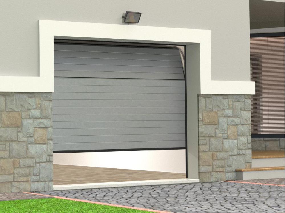 Vente Unique Porte De Garage Sectionnelle Effet Rainuré Gris Avec Moteur Somfy L254 X H218 Cm - NORIA