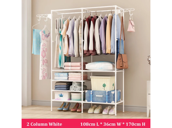 Vente Unique Porte Manteau à Double Tringles Moderne Avec Crochets Portant Vêtements Penderie Vestiaire 108x36x170cm - Blanc