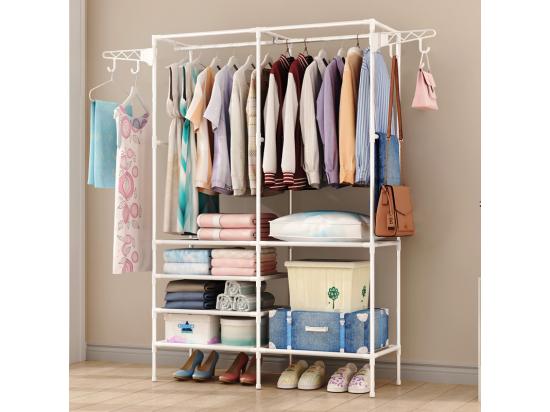 vente unique Porte Manteau à Double Tringles Moderne avec Crochets Portant Vêtements Penderie Vestiaire 108x36x170cm - Blanc
