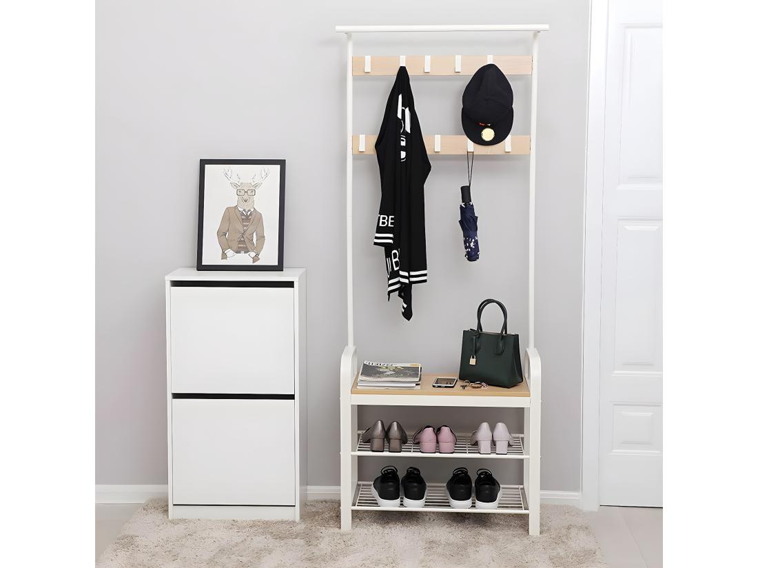 Vente Unique Porte-manteau Avec étagères à Chaussures Et Crochets Amovibles - H183 Cm
