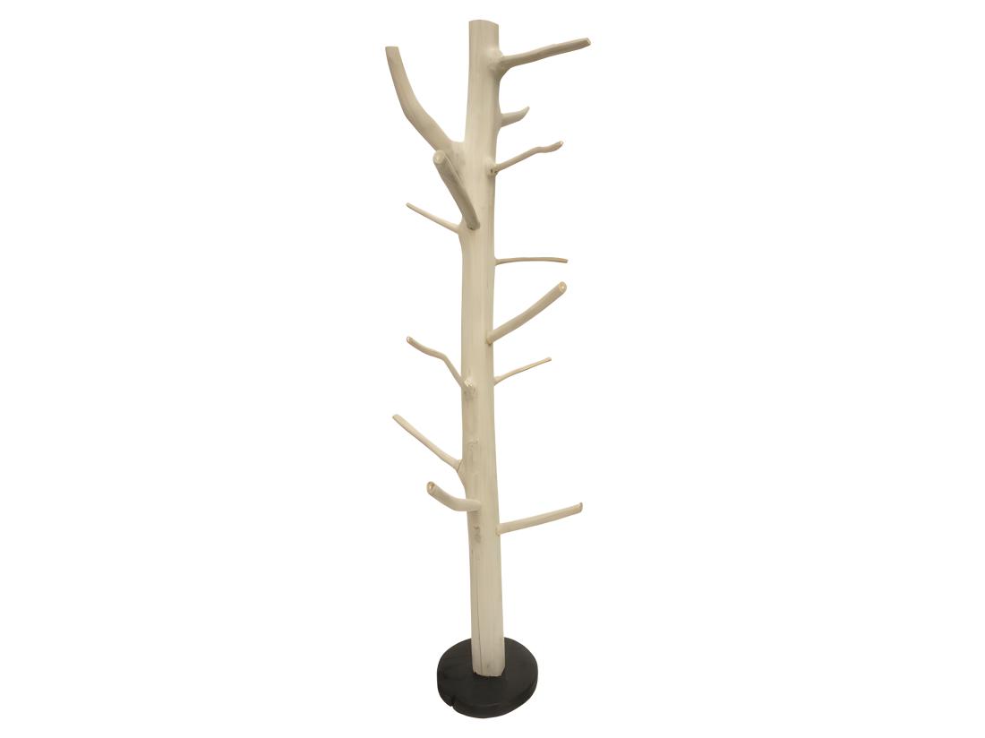 vente unique Porte-manteau branche bois de teck brut 180 cm pied rond noir - NAO
