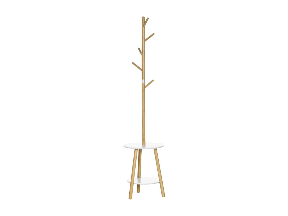 Vente Unique Porte-manteau Design Scandinave Branches 5 Patères 2 étagères MDF Blanc Bois Bambou Verni