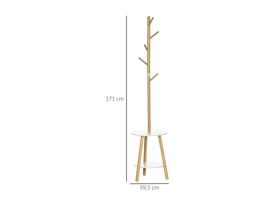 Vente Unique Porte-manteau Design Scandinave Branches 5 Patères 2 étagères MDF Blanc Bois Bambou Verni