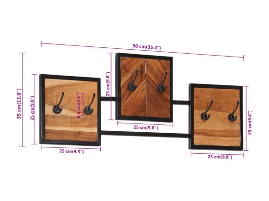 Vente Unique Porte-manteau Mural 90x1x35 Bois Massif D'acacia Et Fer