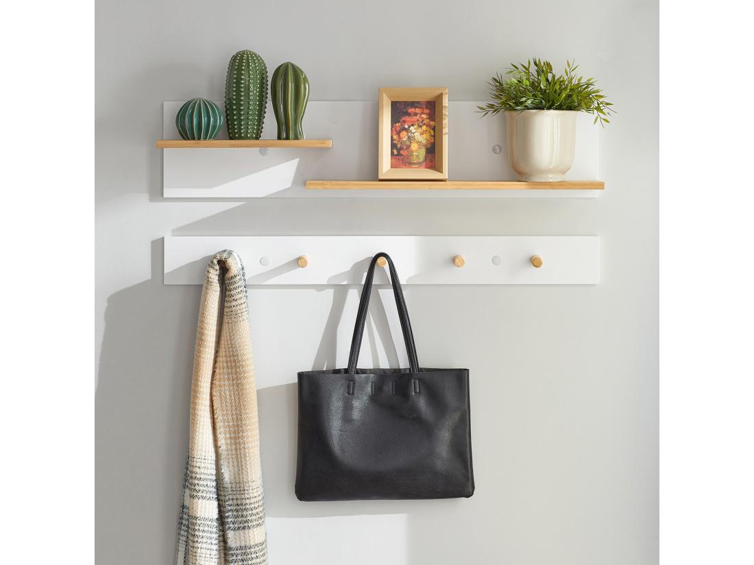Vente Unique Porte-manteau Mural En 2 Parties Étagère Murale Avec 5 Crochets Et 1 étagère FHK21-WN