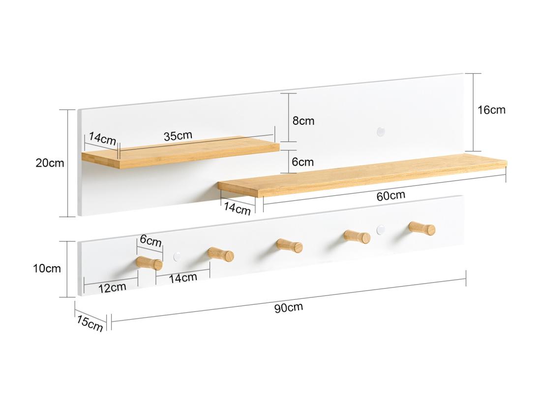 Vente Unique Porte-manteau Mural En 2 Parties Étagère Murale Avec 5 Crochets Et 1 étagère FHK21-WN