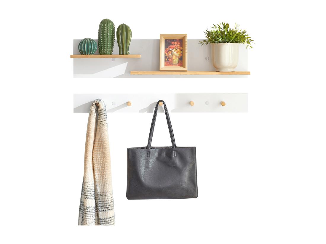 vente unique Porte-manteau Mural en 2 Parties Étagère Murale avec 5 crochets et 1 étagère FHK21-WN