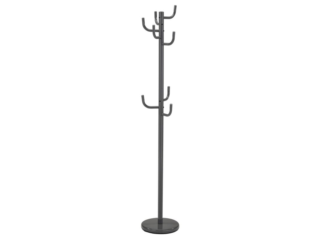 Vente Unique Porte-manteaux MILA Portant Pour Vêtements Sur Pied Hauteur 174 Cm Socle Rond Et 8 Crochets Meuble D'entrée En Métal Laqué Gris
