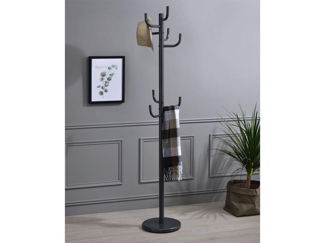 Vente Unique Porte-manteaux MILA Portant Pour Vêtements Sur Pied Hauteur 174 Cm Socle Rond Et 8 Crochets Meuble D'entrée En Métal Laqué Gris