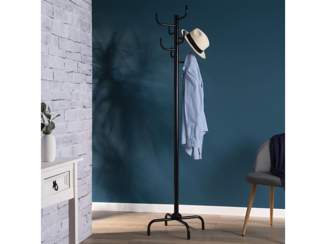 Vente Unique Porte-manteaux Perroquet KAKTUS Avec 8 Portants Crochets De Hauteur Différente Structure En Métal Laqué Noir