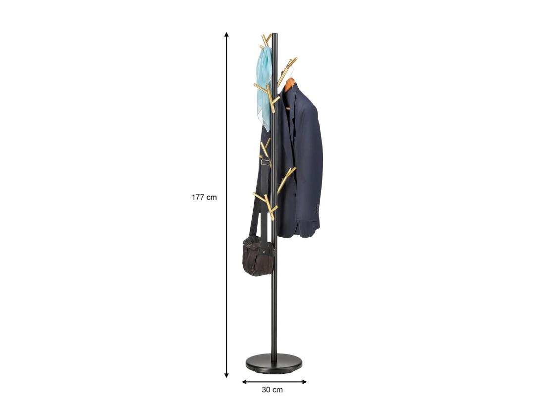 Vente Unique Porte-manteaux ZENO Portant à Vêtements Sur Pied En Forme D'arbre 6 Crochets Sur Différentes Hauteurs En Métal Laqué Noir/doré