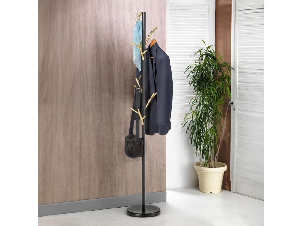 Vente Unique Porte-manteaux ZENO Portant à Vêtements Sur Pied En Forme D'arbre 6 Crochets Sur Différentes Hauteurs En Métal Laqué Noir/doré