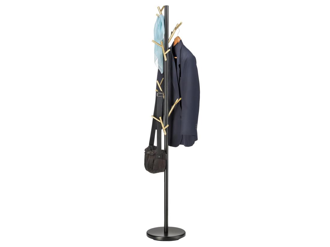 Vente Unique Porte-manteaux ZENO Portant à Vêtements Sur Pied En Forme D'arbre 6 Crochets Sur Différentes Hauteurs En Métal Laqué Noir/doré
