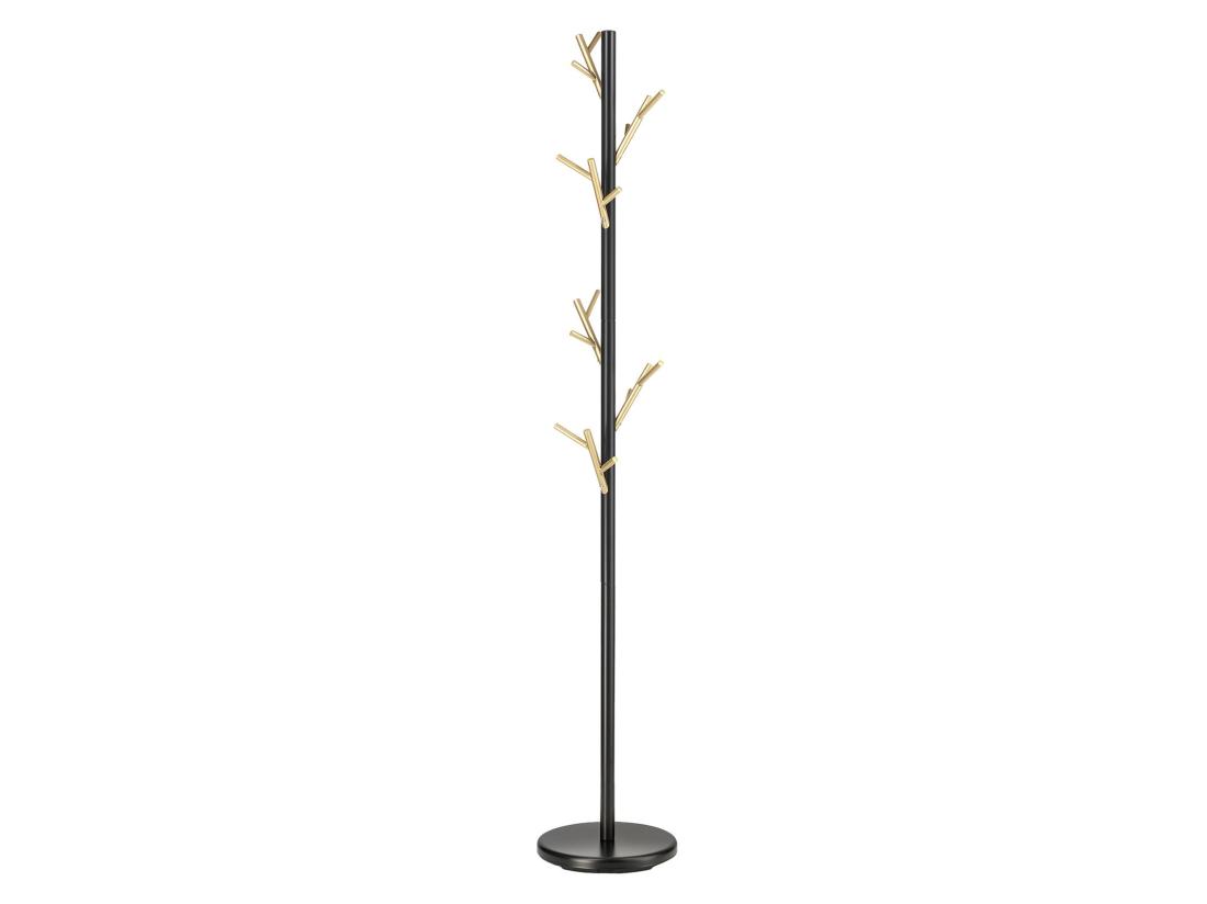 vente unique Porte-manteaux ZENO portant à vêtements sur pied en forme d'arbre 6 crochets sur différentes hauteurs en métal laqué noir/doré