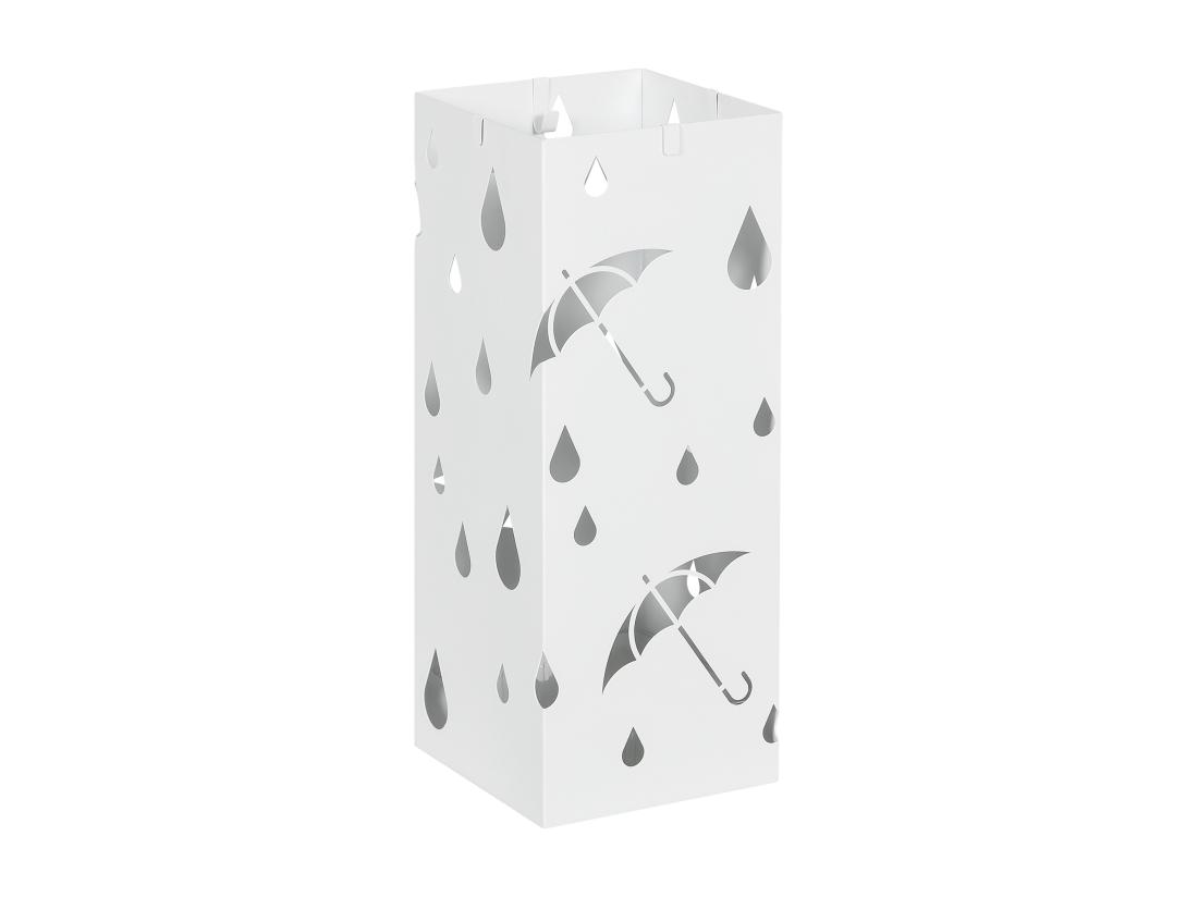 Vente Unique Porte-parapluie Design - Support à Parapluie H. 41 Cm - 4 Crochets Bac à Eau - Acier Blanc
