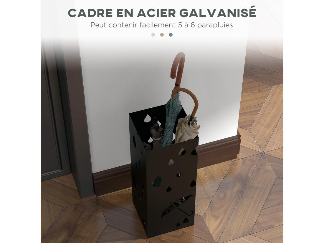 Vente Unique Porte-parapluie Design - Support à Parapluie H. 41 Cm - 4 Crochets Bac à Eau - Acier Noir