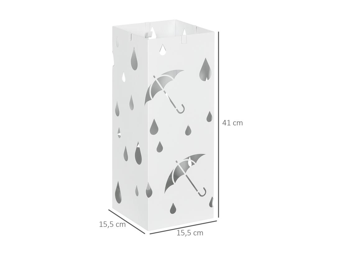 vente unique Porte-parapluie design - support à parapluie H. 41 cm - 4 crochets bac à eau - acier blanc