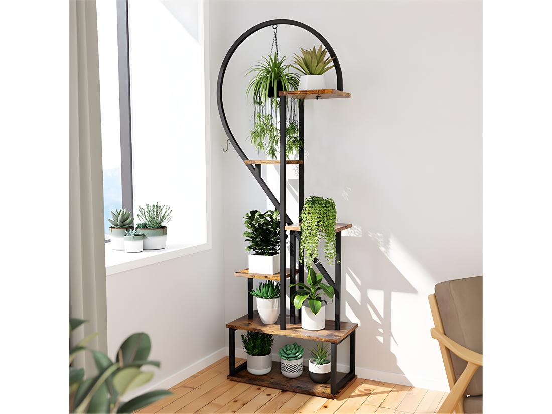 Vente Unique Porte Plante Intérieur En Fer Forgé étagère Plantes Support Pot De Fleurs à 6 Niveau 165x112x28cm