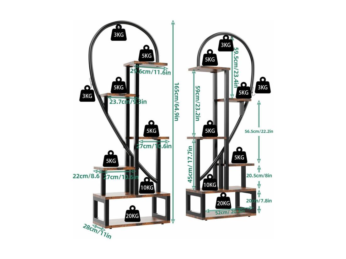 vente unique Porte plante intérieur en fer forgé étagère plantes support pot de fleurs à 6 niveau 165x112x28cm