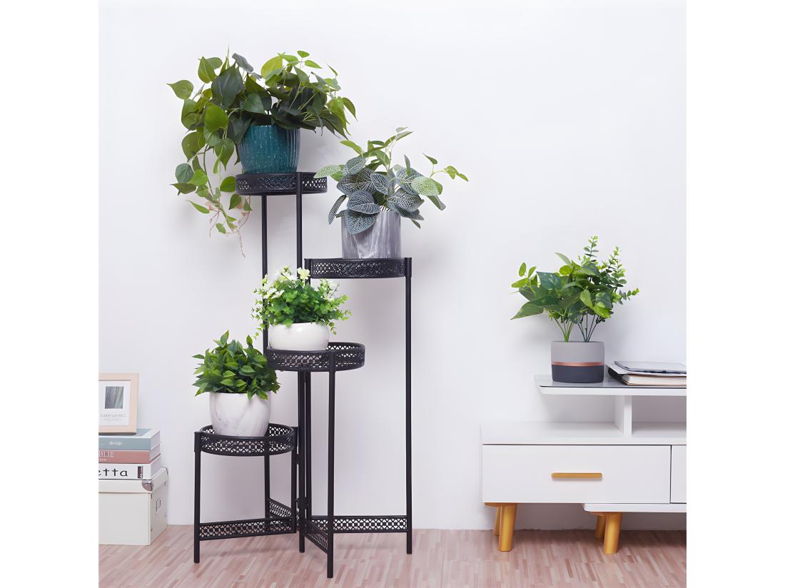 vente unique Porte plantes étagère plante métallique de 4 niveaux escalier pour fleurs 53x90cm