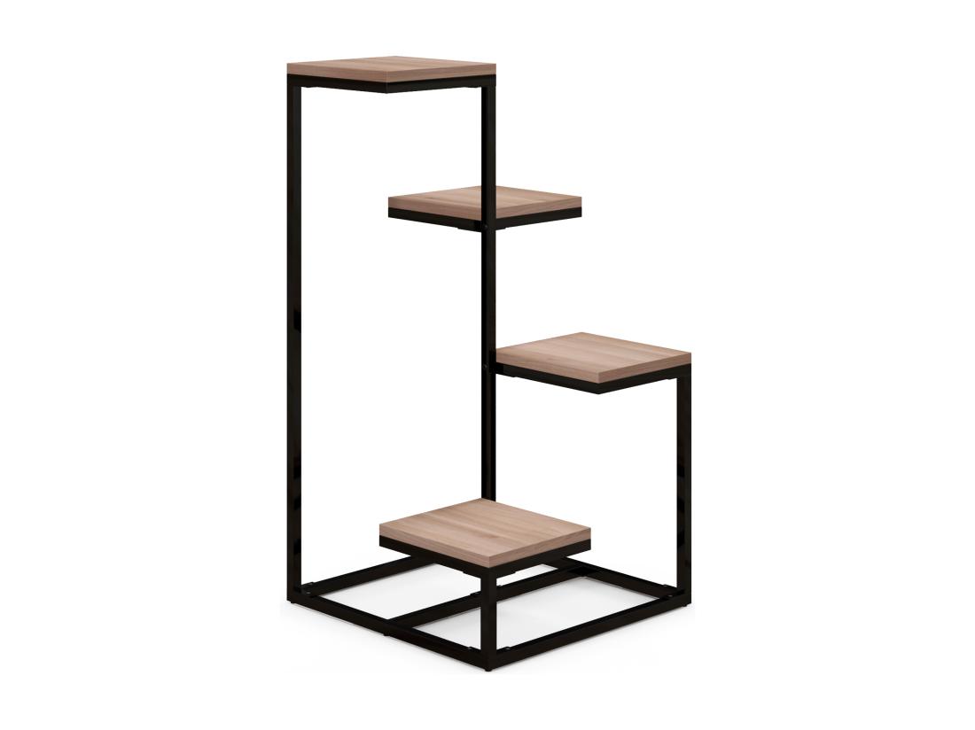 Vente Unique Porte-plantes Style Industriel 4 étagères - Dim. 40L X 40l X 75H Cm - Acier Noir Bois Sapin Verni