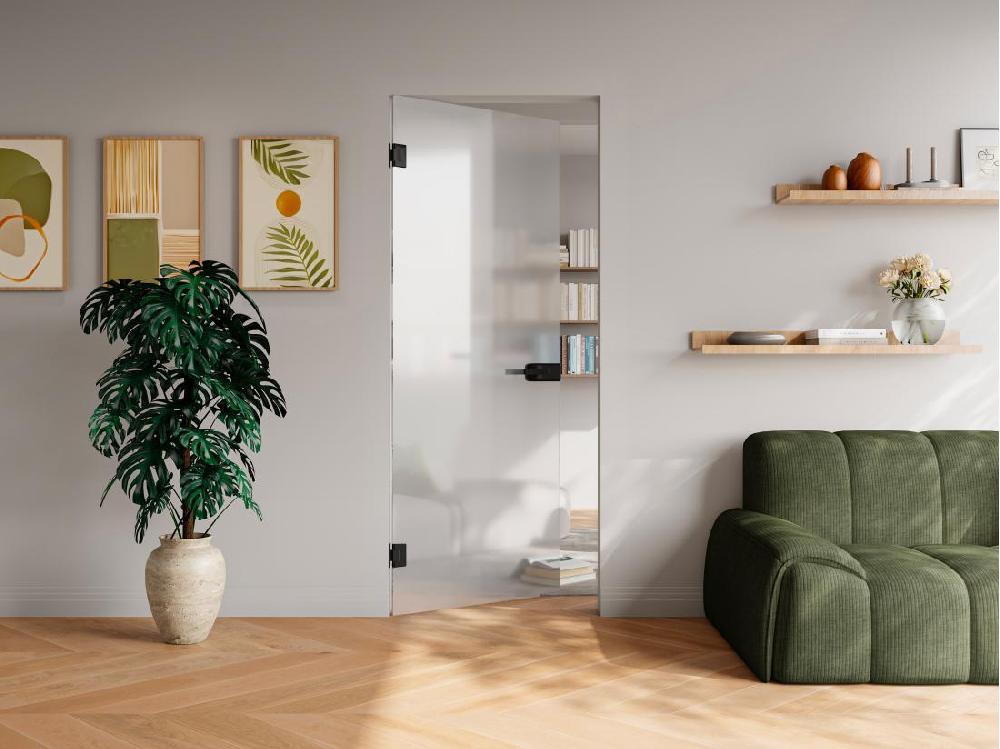 Vente Unique Porte Réversible Sans Bâti En Verre Trempé Dépoli - H204 X L83 Cm - BRUMEA