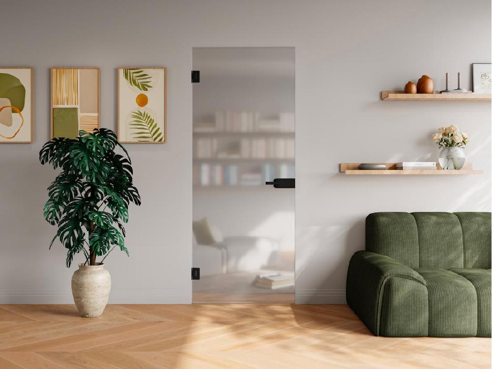 vente unique Porte réversible sans bâti en verre trempé dépoli - H204 x L83 cm - BRUMEA