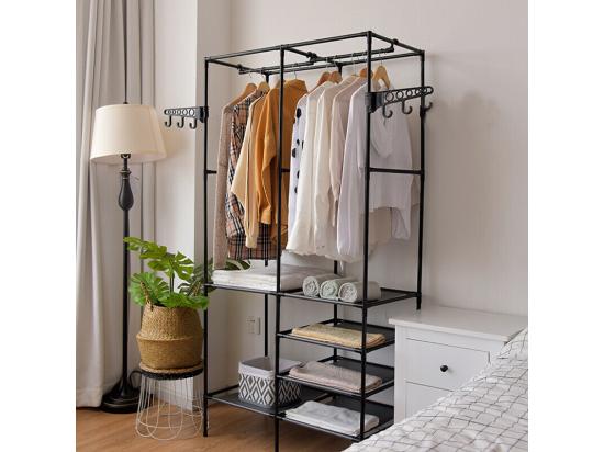 Vente Unique Porte-Vêtements Métallique 4 En 1 Avec 6 étagères 2 Tringles Et Crochets 108x36x170cm