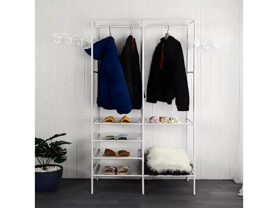 Vente Unique Porte-Vêtements Métallique 4 En 1 Avec 6 étagères 2 Tringles Et Crochets 108x36x170cm