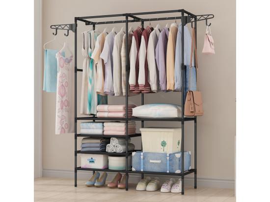 vente unique Porte-Vêtements Métallique 4 en 1 avec 6 étagères 2 Tringles et crochets 108x36x170cm