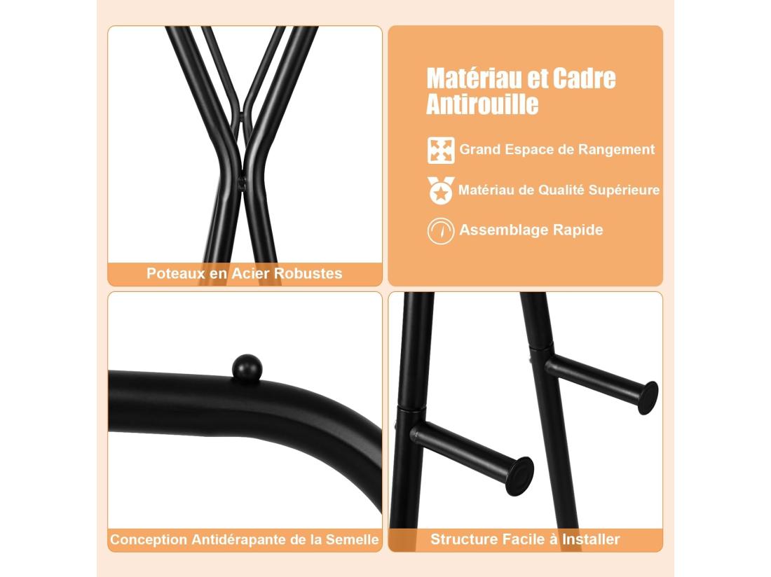 Vente Unique Porte-vêtements Sur Roulettes Portant à Vêtement En Métal Avec 2 Étagères 2 Tringles 4 Crochets Hauteur 170cm Porte-Manteau Pour Chambre Dortoir Apartment Noir