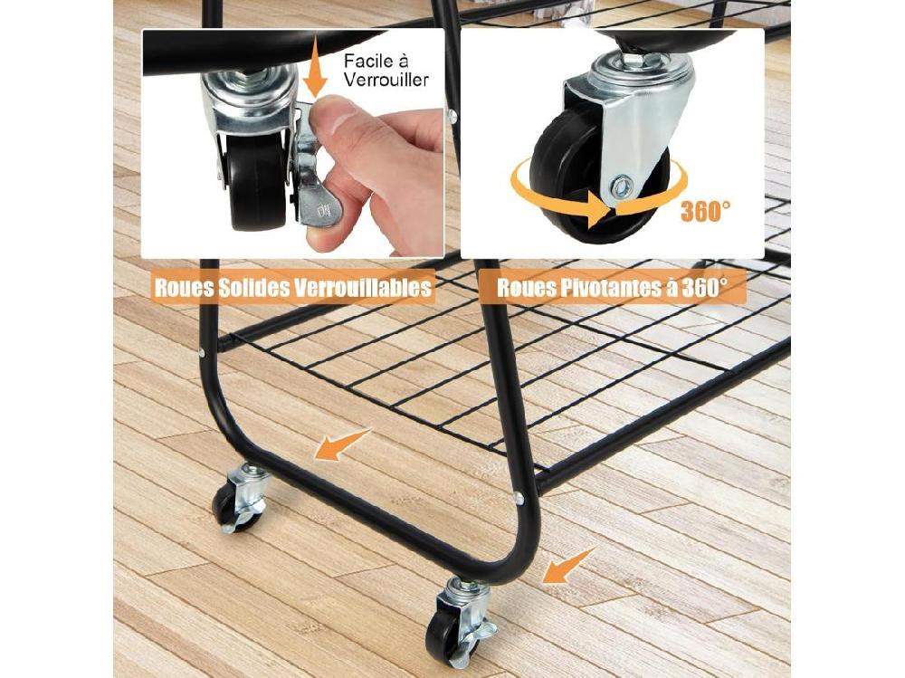 Vente Unique Porte-vêtements Sur Roulettes Portant à Vêtement En Métal Avec 2 Étagères 2 Tringles 4 Crochets Hauteur 170cm Porte-Manteau Pour Chambre Dortoir Apartment Noir