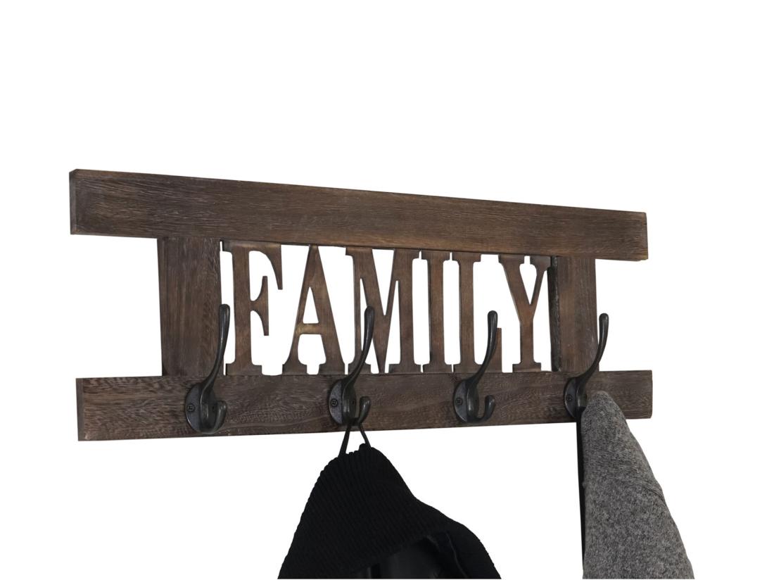 Vente Unique Portemanteau Mural MCW-C60 Family Shabby-Look Marron