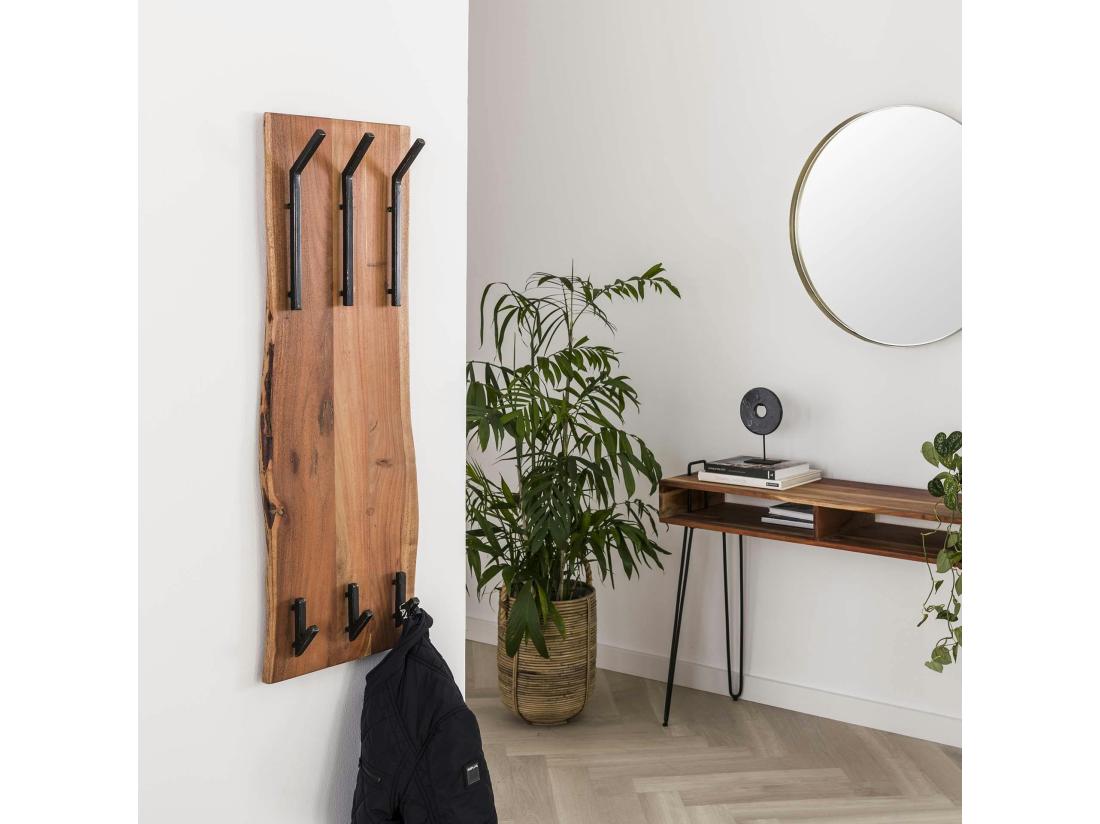Vente Unique Portemanteau Mural Vertical Bois Massif 6 Crochets TRIBECA