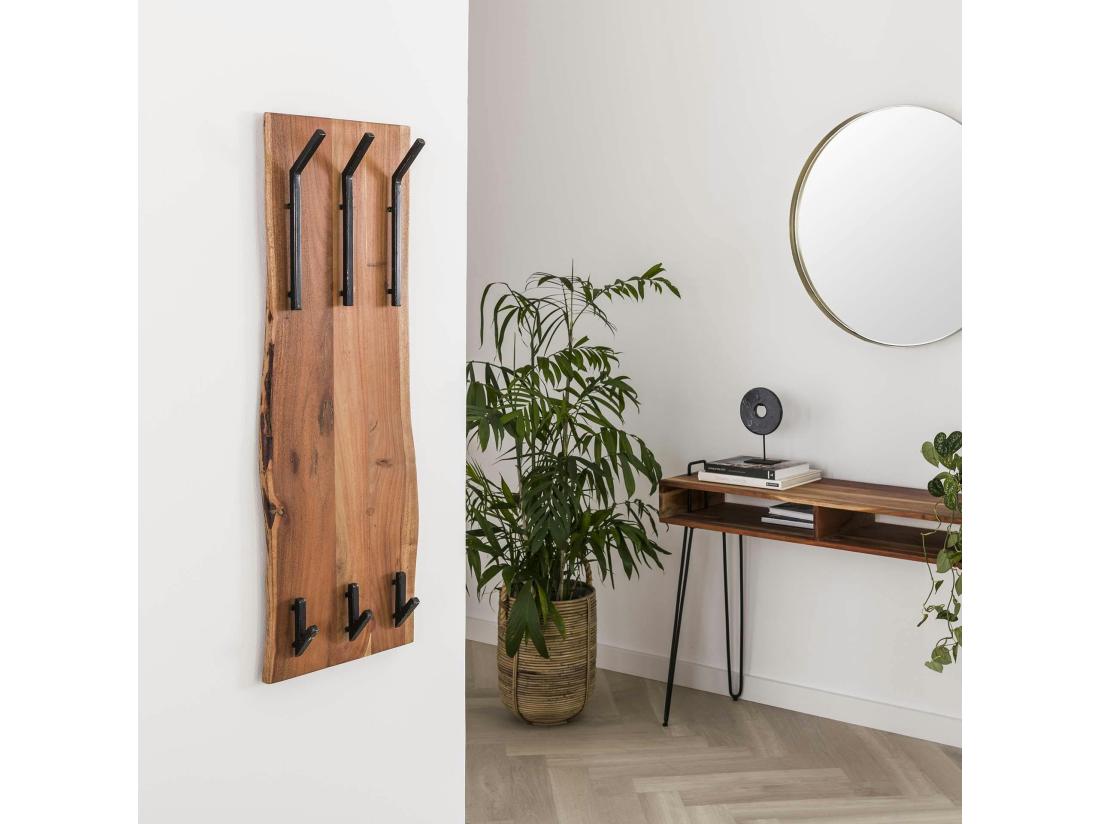 Vente Unique Portemanteau Mural Vertical Bois Massif 6 Crochets TRIBECA