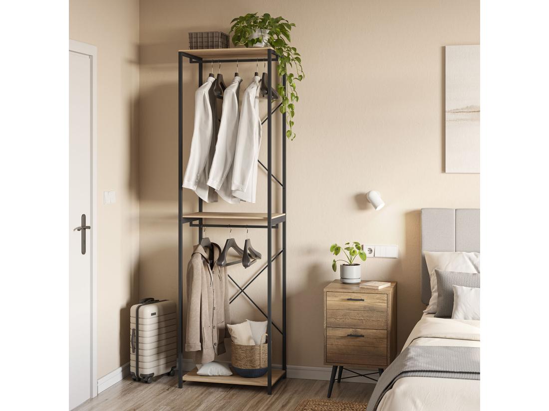 Vente Unique Portemanteau Nerea Avec 2 étagères Et 2 Barres Couleur Chêne/noir