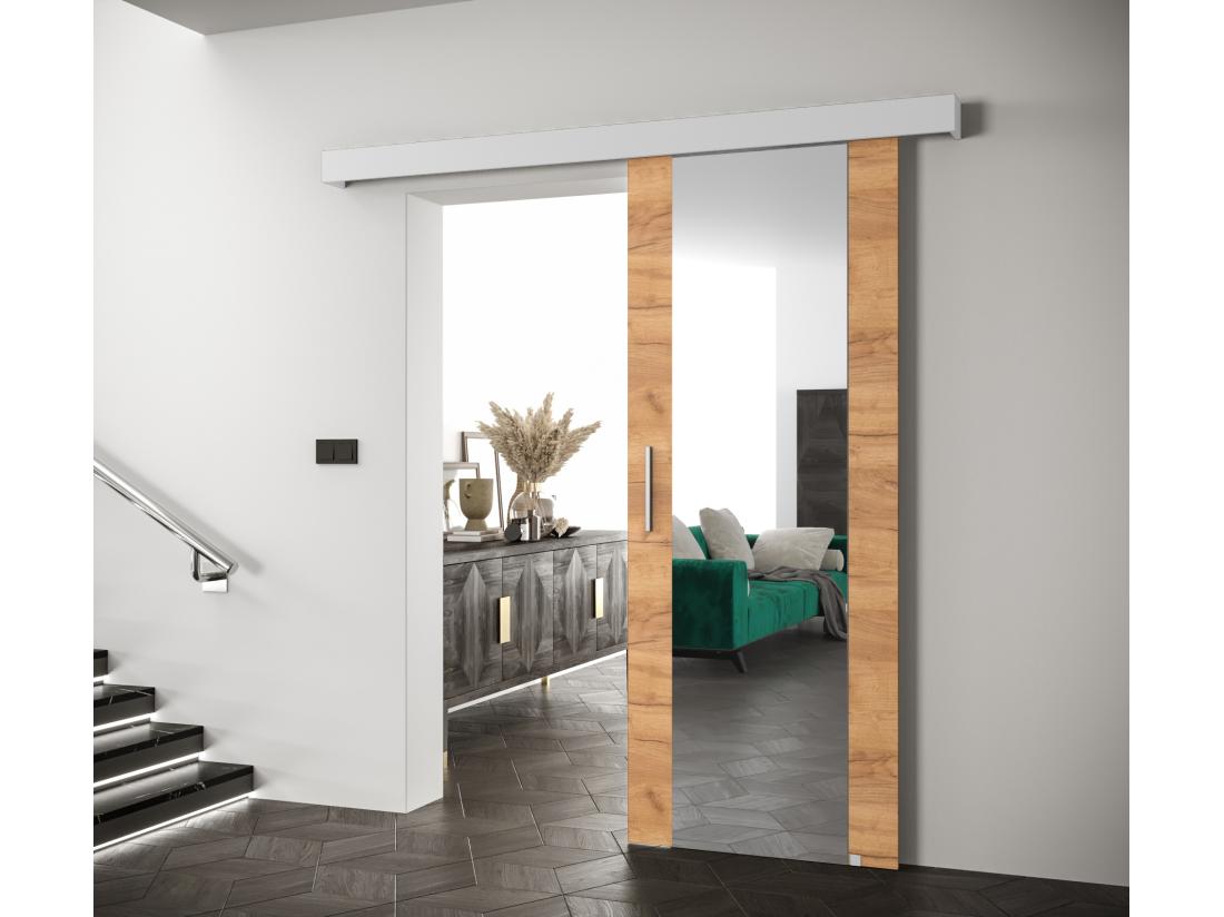 Vente Unique Portes Coulissantes Salwador II 90x204 Cm (Chêne Craft / Blanc / Argent)